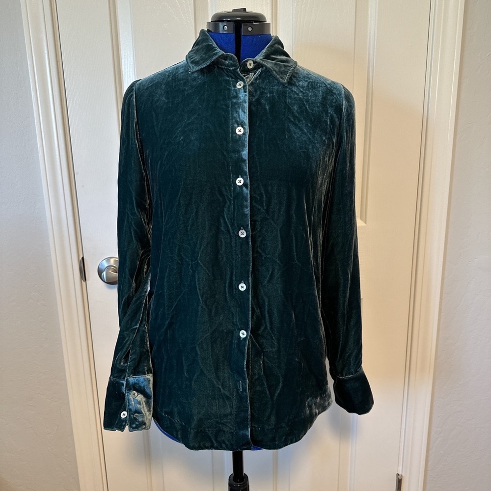 Faherty Green Velvet Blouse